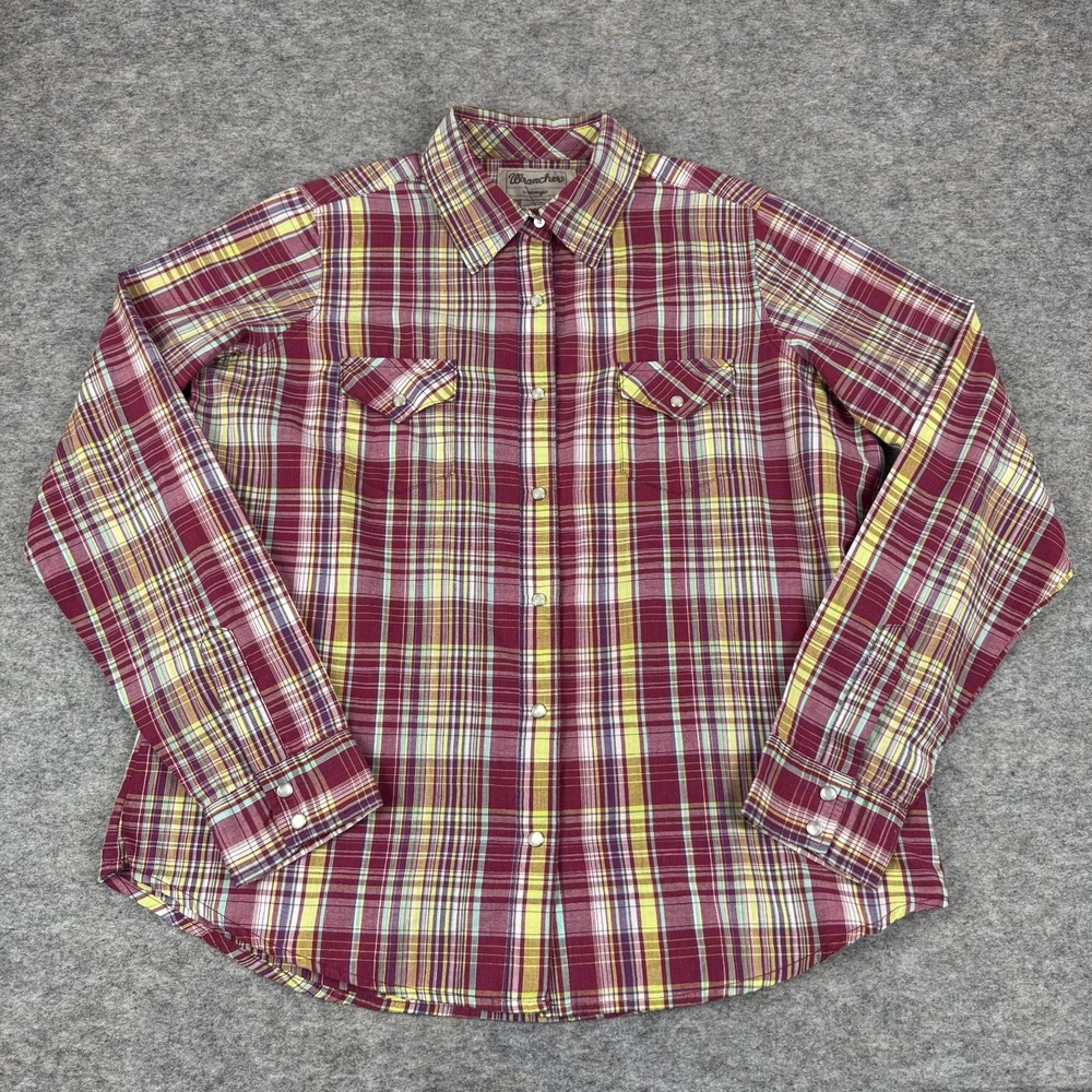 Wrangler‎ Wrancher Pearl Snap Shirt Long Sleeve Plaid Lightweight Womens Large L